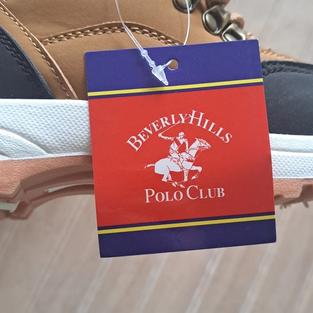 NWT Beverly Hills Polo Club Youth Causal Brown Blk Leather Lace-Up Hiking Boots - Picture 10 of 13